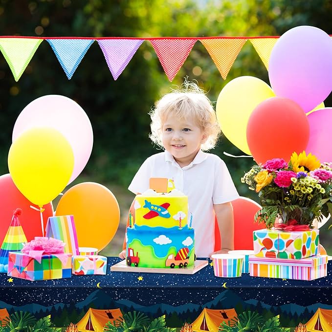 3 Pieces Camping Tablecloth Party Decorations Campfire Plastic Rectangular Table Cover Camp Birthday Party Supplies Picnic Hiking Adventure Supplies