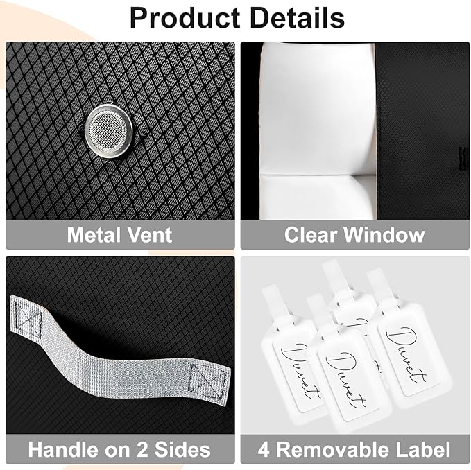 Comforter Storage Bag - 130L Large Capacity Blanket Storage Bags 3-Layer Ultra Space Saving Self Compression Organizer, Washable Compression Bags for Storage Comforter Blanket, 4-Pack, Black