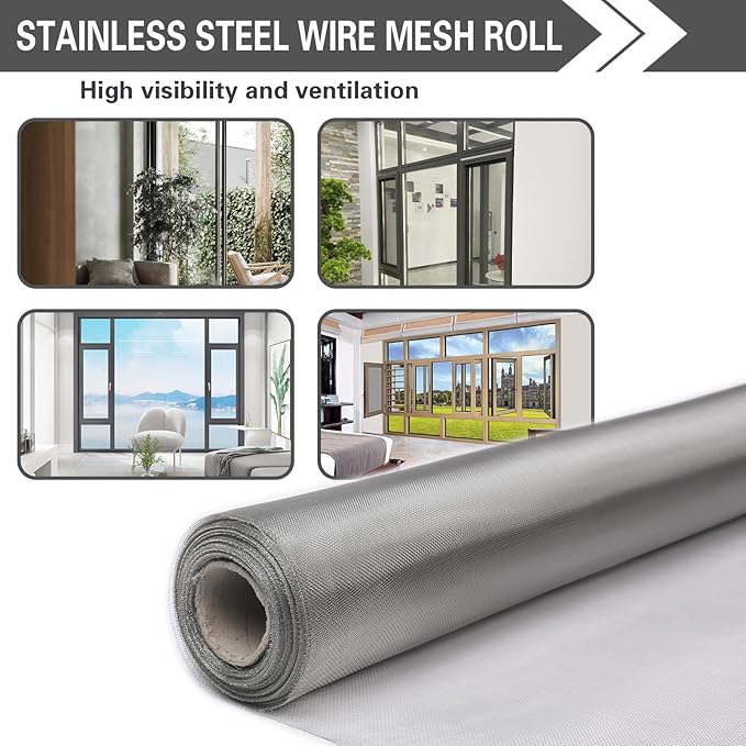 304 Sliver Stainless Steel Robust & Shielding Window Screen Replacement Mesh Screen, 39IN x 100FT, Perfect for Windows, Doors, Patios & Pets, Mosquito-Proof,Sturdy Screen Mesh Roll (20 Mesh)