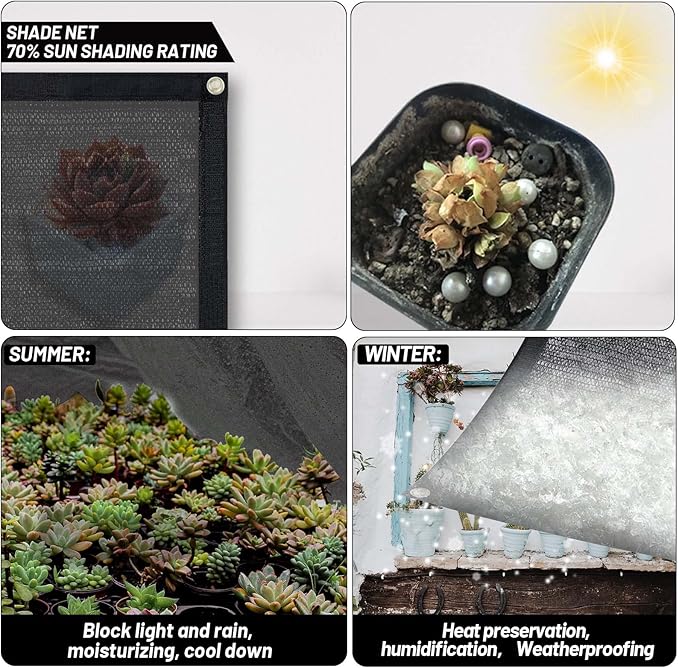 Cool Area 70% Sun Shade Cloth Mesh Tarp with Grommets for Plant Cover 10x20ft Patio Canopy Garden Pergola Greenhouse Car Barn Kennel Black