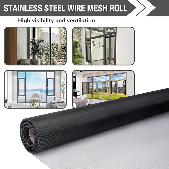 304 Sliver Stainless Steel Robust & Shielding Window Screen Replacement Mesh Screen, 36IN x 100FT, Perfect for Windows, Doors, Patios & Pets, Mosquito-Proof,Sturdy Screen Mesh Roll (20 Mesh)