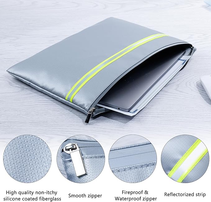 Fireproof Document Bag – 3 Pack (15" x 11", 13" x 9.7", 10.5" x 8") Fireproof & Water- proof Document Organizer | Document Holder with Zipper Secure for Cash, Passports, Check& More