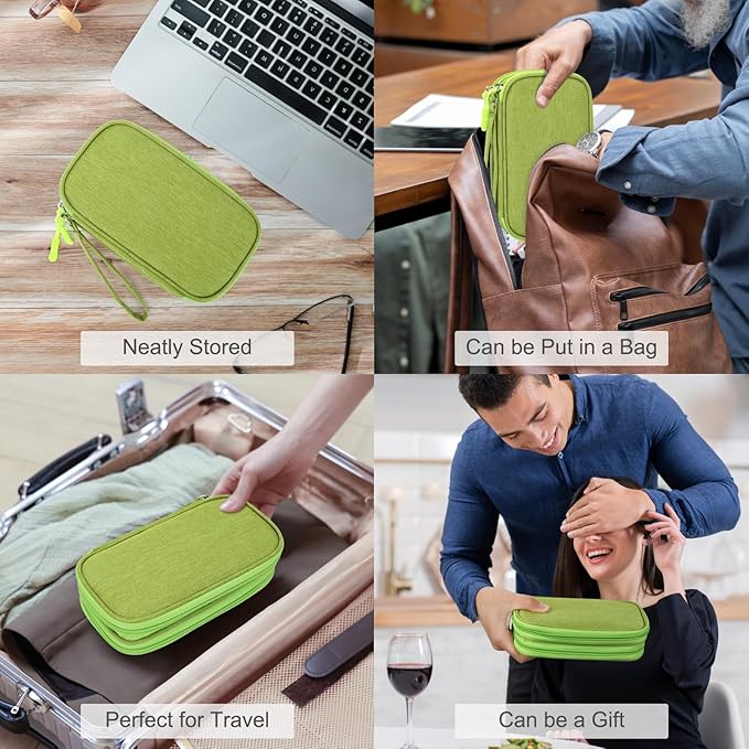 FYY Travel Cable Organizer Pouch Electronic Accessories Carry Case Portable Waterproof Double Layers All-in-One Storage Bag for Cord, Charger, Phone, Earphone Green