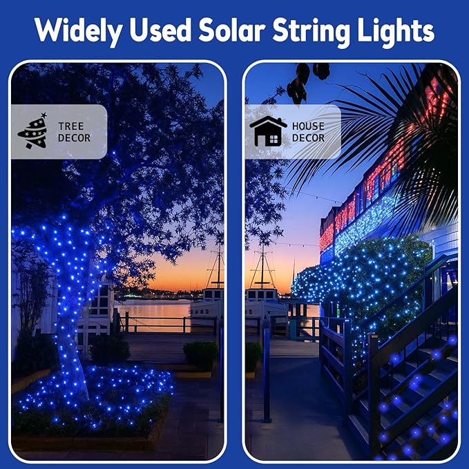 Extra-Long Solar String Lights Outdoor, 4-Pack 400 LED Solar Fairy Lights for Outside Waterproof, Copper Wire 8 Modes Solar Twinkle Fairy Light for Xmas Tree Garden Party Wedding Decor(Blue)