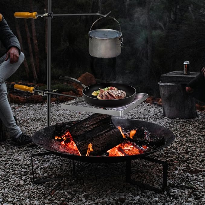 Campfire Grill Grate Portable Fire Pit Grill with Steel Grate Campfire Cooking Equipment for Open Fire BBQ Camping