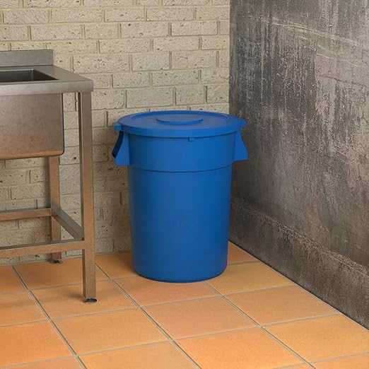 44 Gallon Blue Round Commercial Trash Can with Lid