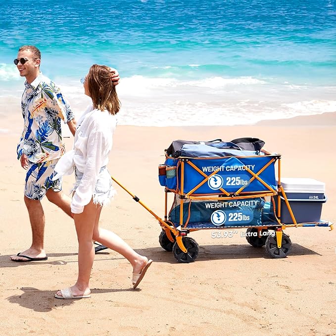 400L Collapsible Double Decker Wagon,Folding Cart with 54" Lower Decker,Heavy Duty Utility Wagon Cart with All-Terrain Big Wheels for Outdoor,Camping,Shopping,Garden