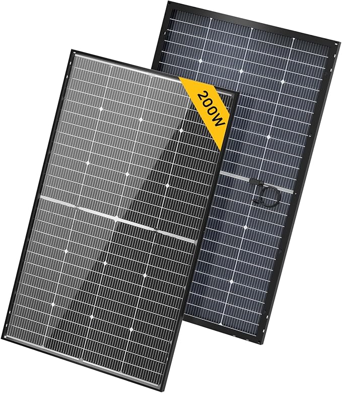 BougeRV 24V N-Type 16BB 200W Bifacial Solar Panel, 24V 200 Watt Solar Panel, for RV Camping Boat Marine Log Cabin Roof, Charing Golf Cart Lithium Battery, Black Frame (1PCS)