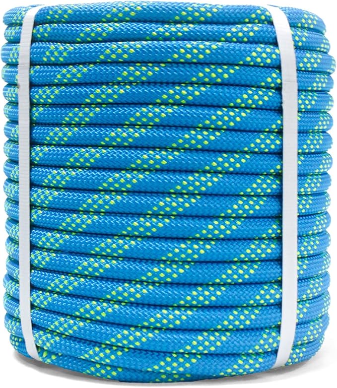 Double Braid Polyester Rope 1/2inch 150ft, 5290lbs Breaking Strength, Blue Arborist Rigging Rope for Various Indoor Outdoor Applications Hiking Camping Swing Sailing