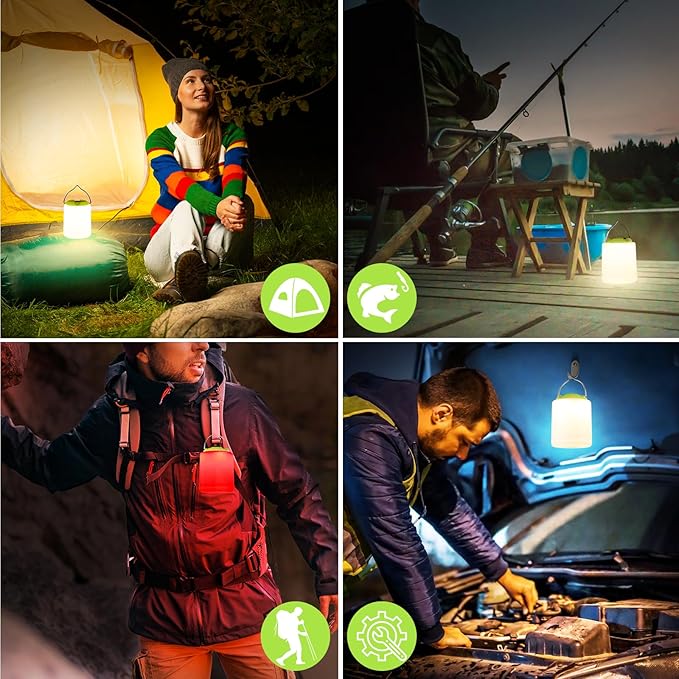 LED Camping Lantern, Rechargeable Camping Light, 4 Modes Outdoor Flashlights Lanterns with 1000LM, Water Resistant Portable Emergency Camp Light for Hurricane Hiking Survival Kits - Green