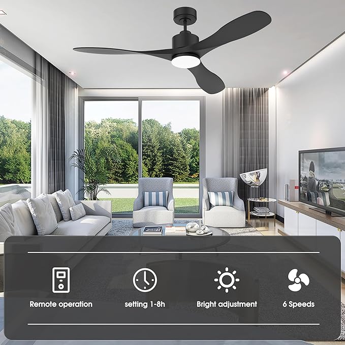 cumilo 52 Inch Smart Ceiling Fans with Remote,Quiet DC Motor,Dimmable,Control with Voice Alexa WiFi APP,Outdoor Indoor Black Ceiling Fan for Modern Bedroom Patio
