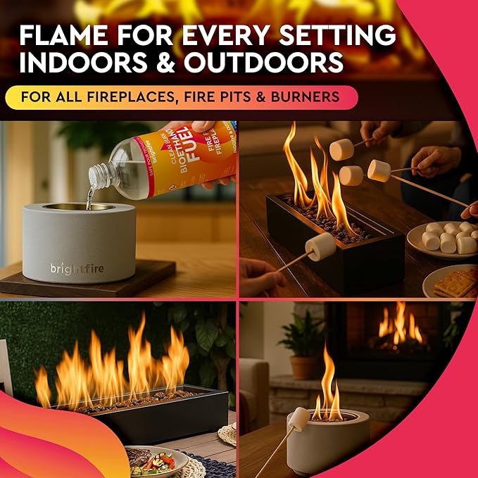 Bio Ethanol Fireplace Fuel 4 x 1L - Clean Burning & Odorless - USA Made Bioethanol Fuel for Tabletop Fire Pit, Fireplaces & Stoves – Indoor & Outdoor Use (4-Pack)