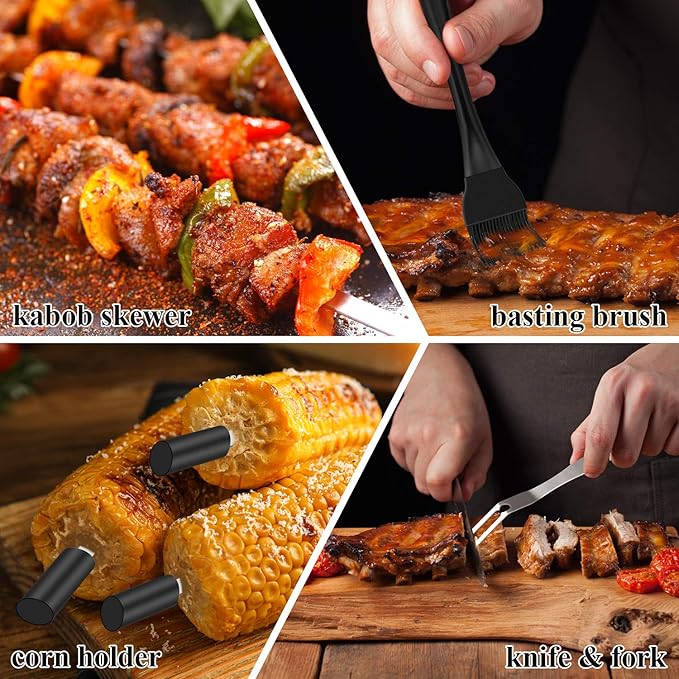 ROMANTICIST 27pcs Heavy Duty Grilling Gifts for Men Dad Fathers Day, Extra Thick BBQ Accessories Tools Set, Stainless Steel Grill Utensils Kit with Meat Claws, Carrying Bag for Outdoor Camping Black