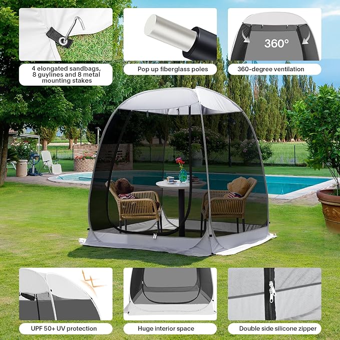 Alvantor Screen House Gazebo, 6-10-15 Person Pop Up Igloo Screened Canopy Tent with Mosquito Netting Sides, Instant UV Resistant Sun Shelter for Garden, Patio, Backyard