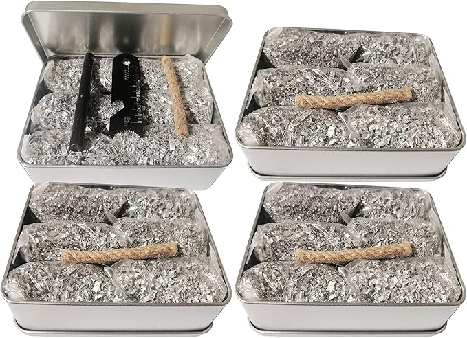 Emergency Fire Starter Kit – 6 Magnesium Bags + 3.15" Ferro Rod (12,000+ Strikes) + 4" Waxed Rope (12 Min Burn) – Survival Kit in Waterproof Tin for Camping, Hiking (24 Bags + Ferro + Wax Rope)
