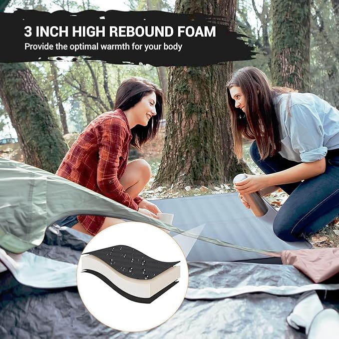 KingCamp Self Inflating Camping Pad, Ultra 6" Thick or Ideal 3" Thcik High R Value Air & Foam Camping Mattress, Full Size Double Sleeping Pad 2 Person for Camp Tent Outdoor Car, Multi Colors, PVC Free