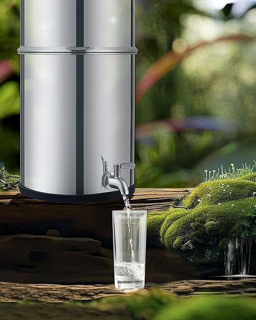 CO-Z Gravity-Fed Water Filter System, 2.25 Gallons Countertop Water Filtration System, 304 Stainless Steel Gravity Water Purifier with 2 Carbon Filters & Water Spigot, NSF/ANSI 42 Certification