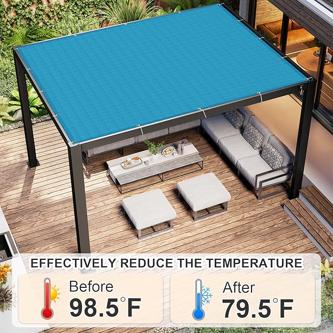 Cool Area Sun Shade Cloth with Grommets 12×18 FT Shade Panel Shade Tarp Screen Fabic for Outdoor Patio Pergola Cover Deck Garden, Turquoise Blue (Customized)