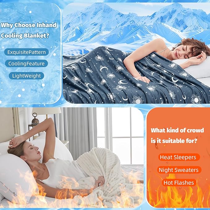 inhand Cooling Blanket Queen Size (90"x90") - Cooled Blankets for Hot Sleepers Lightweight Breathable Summer Blanket for Sleeping Night Sweats to Keep Cool in The Heat -Navy