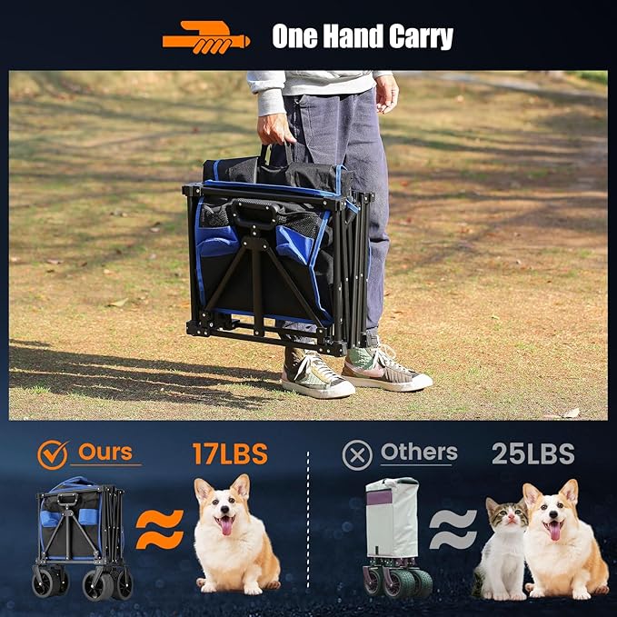 EchoSmile Collapsible Folding Wagon Cart 360lbs, Heavy Duty Garden Utility Cart with All Terrain Wheels, Large Capacity Outdoor Wagon for Camping, Beach, Shopping, Picnic (Blue Black)