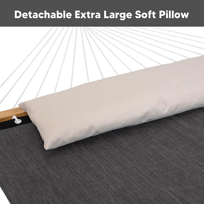 SUNCREAT Hammocks for Outside with Stand, Extra Large Double Hammocks 2 Person Heavy Duty, 450 lbs Capacity, Dark Gray