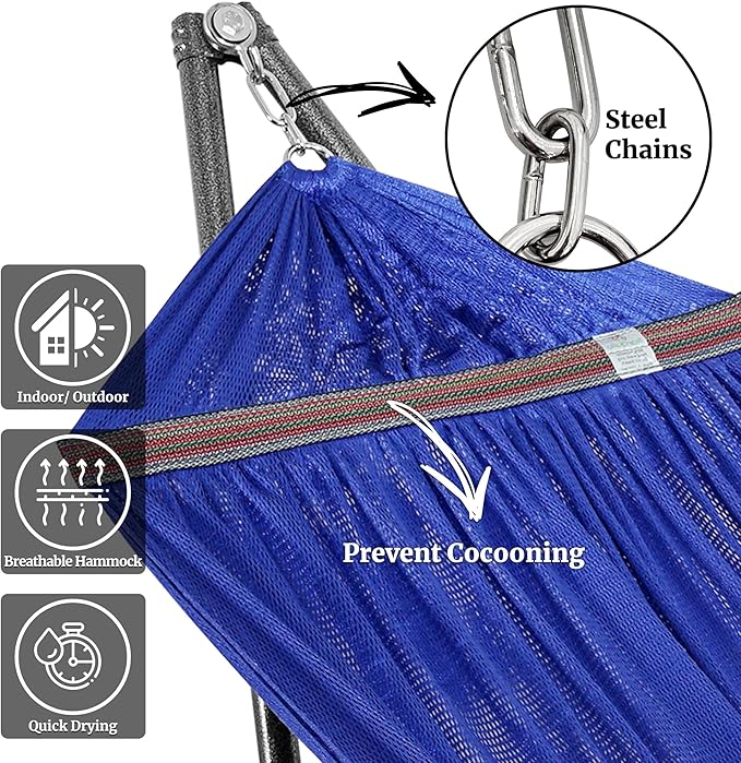 Tranquillo Universal Hammock 600 lbs Capacity, Instant 20s Foldable Hammock Stand, 3-Year Warranty Hammock with Stand, 2 Person Camping Hammock Revolutionary Portable, No Screws, Premium, Blue