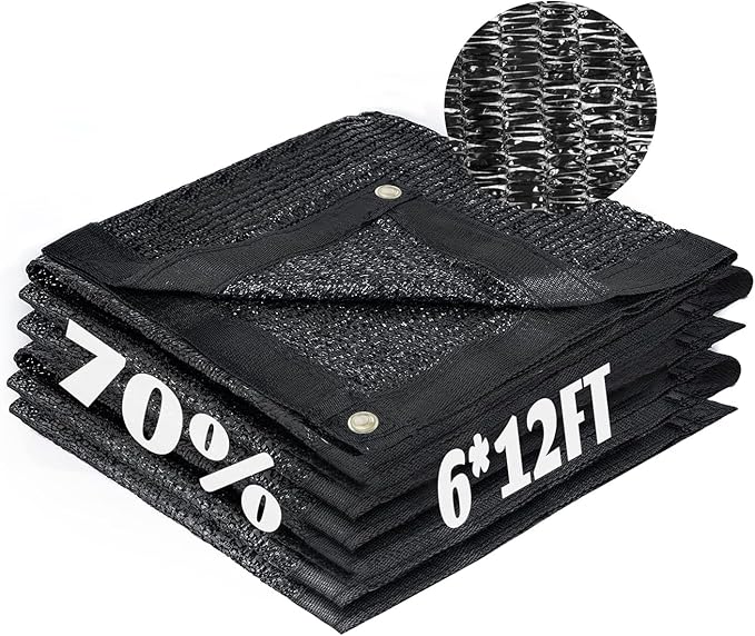 Cool Area 70% Sun Shade Cloth Mesh Tarp with Grommets for Plant Cover 6x12ft Patio Canopy Garden Pergola Greenhouse Car Barn Kennel Black