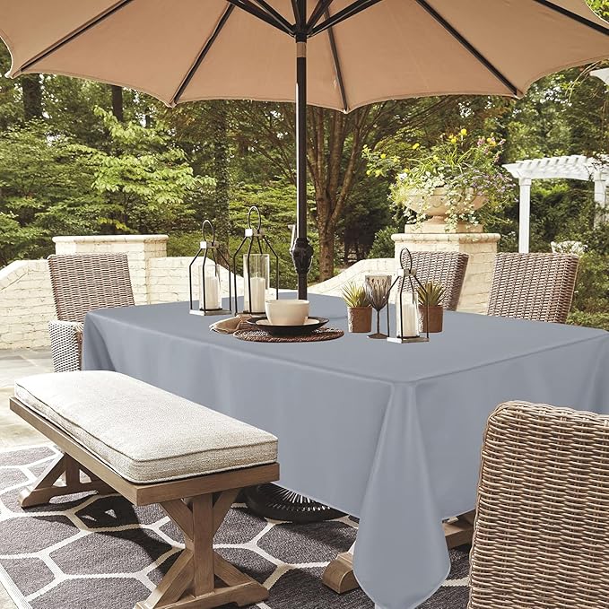 LUSHVIDA Rectangle Outdoor Tablecloth with Umbrella Hole and Zipper, 60x84 Inch Silver, Washable Waterproof Table Cloth Spill Proof Wrinkle Free Table Cover for Patio Spring Summer Picnic BBQS