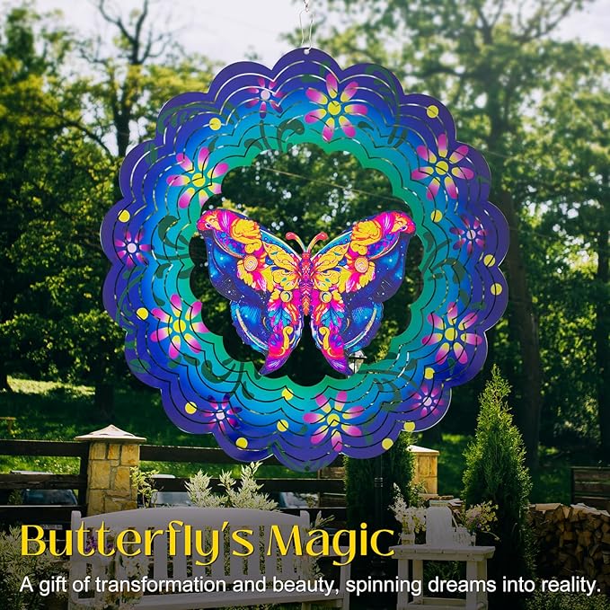 Butterfly Large Metal Wind Spinners - Butterfly Gifts for Women Mom Grandma Wife,15 inch Hanging Wind Spinner for Outdoor & Indoor Decorations,Wind Spinner for Christmas Ornament Gifts