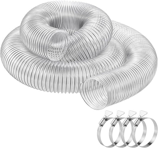 4"x15'Dust Collection Hose(Black Wire),4 Inch Dust Collection Tube with 304 Stainless Steel Hose Clamps,PVC 4 Collector Flexible Tube- Puncture Resistant
