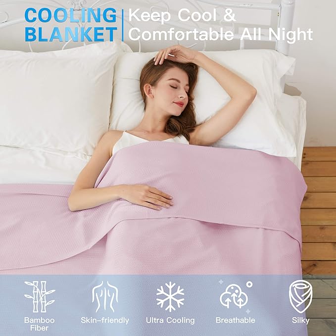 AmyHomie Cooling Blanket, 100% Rayon Derived from Bamboo, Cool Summer Blanket for Hot Sleepers Soft Comfy Lightweight Blankets for All Seasons(Light Purple, 59×79in)