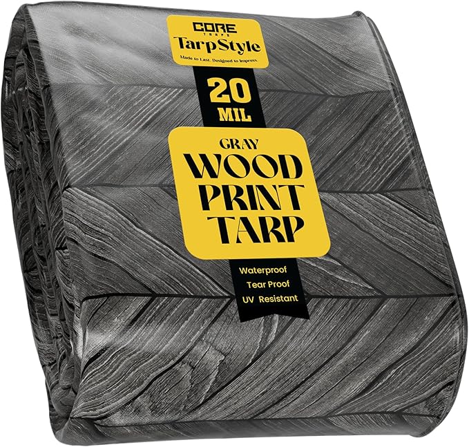 Core Tarps Extreme Heavy Duty 20 Mil Tarp Cover, Waterproof, UV Resistant, Rip and Tear Proof, Poly Tarpaulin with Reinforced Edges for Roof, Camping, Patio, Pool, Boat (Grey Wood/Black 30′ X 50′)