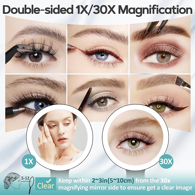 B Beauty Planet Magnifying Mirror with Light 30X, Double-Sided 1X/ 30X Magnifying Makeup Mirror with Tweezer, 2000mAh 3 Colour Modes with Adjustable Brightness,Foldable Compact Travel Mirror(Black)