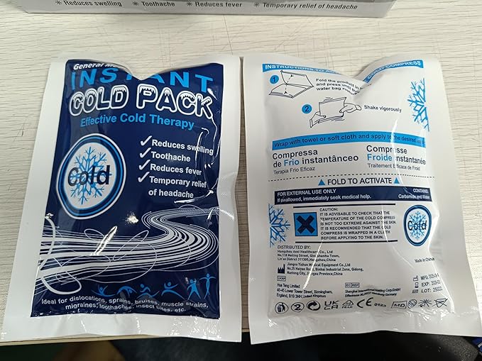 General Medi Instant Ice Cold Pack (4”x 5.5”) – 8 Packs Disposable Cold Therapy Ice Packs for Pain Relief, Swelling, Inflammation, Sprains, Toothache – for Athletes & Outdoor Activities
