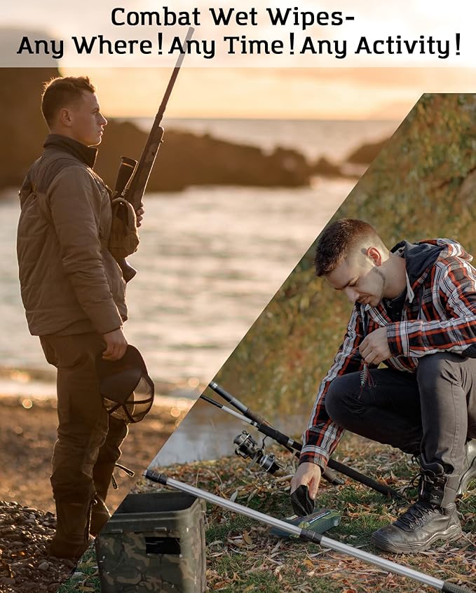 Black Unscented Camouflage Wet Wipes - Combat Wipes COMMANDO - Thick, Biodegradable, Heavy Duty Cleansing Cloths for Camping, Military, Hunting & Backpacking w/Aloe & Vitamin E (8 Pack, 200 wipes)