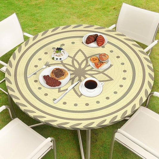 Round Tablecloth Fitted Elastic Table Cover Waterproof Table Cloth for Dinner, Party, Picnic,Camping, Round Table Cover for Indoor Outdoor