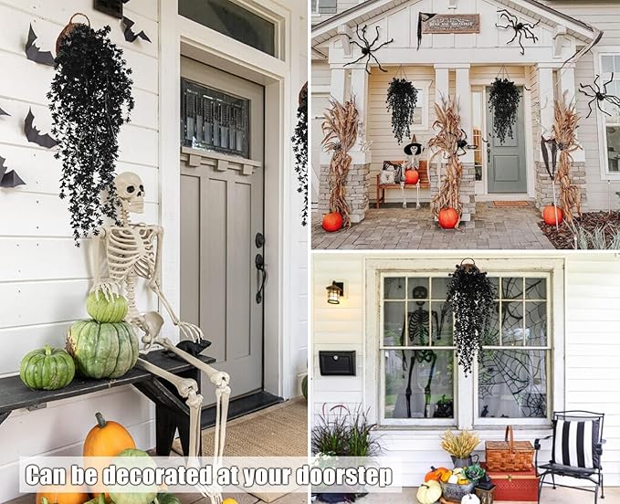 Black Hanging Flowers Faux Hanging Plants Black Artificial Hanging Plant Fake Greenery Faux UV Resistant Hanging Vines Plant for Indoor Outdoor Wedding Halloween Party Fall Wall Room Door Decor