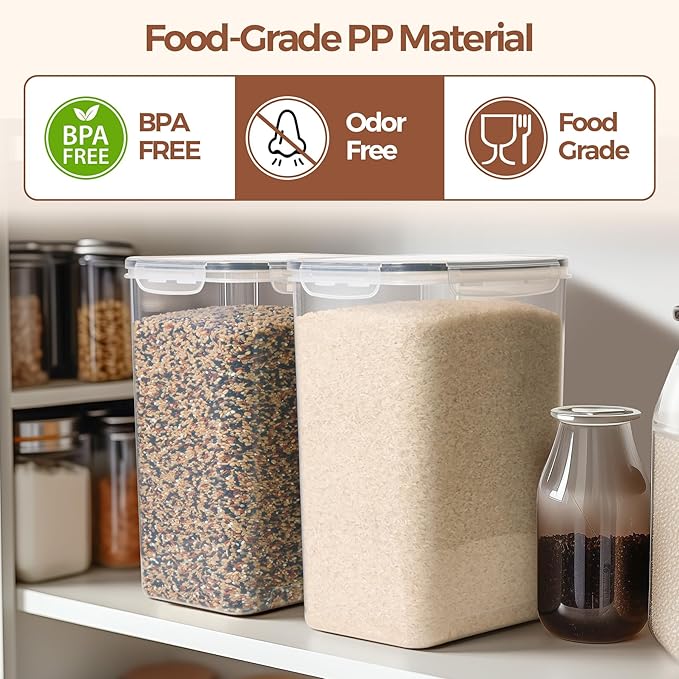 ComSaf Rice Container Set of 2(9.5L/321OZ), Large Airtight Food Storage Containers with Lid and Rice Washer, Plastic Canisters Sets for The Kitchen, Pantry Organizers for Flour, Cereal and Cooking