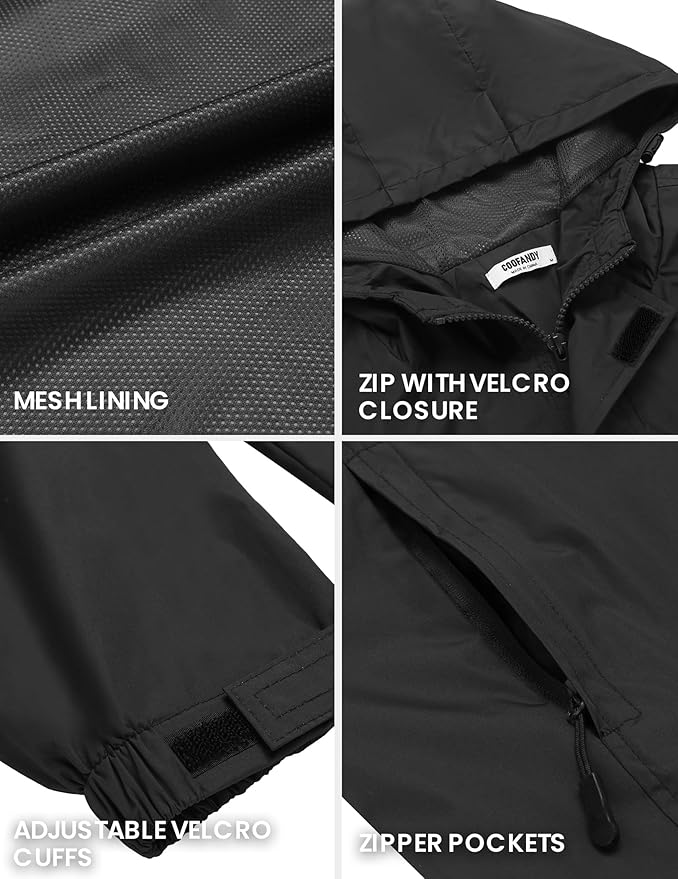 COOFANDY Men's Rain Jacket Waterproof With Hood Lightweight Packable Shell Raincoat Windbreaker For Cycling Golf Travel