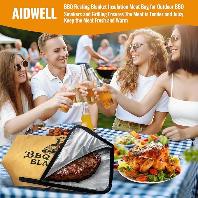 BBQ Blanket for Resting Meat(22in)Smoker Meat Resting Blanket, Reusable Smoker Grilling Meat Insulated Resting Bag with Wide Mouth L-shaped zipper for Large Brisket/Beef/Pork Shoulders/Turkeys