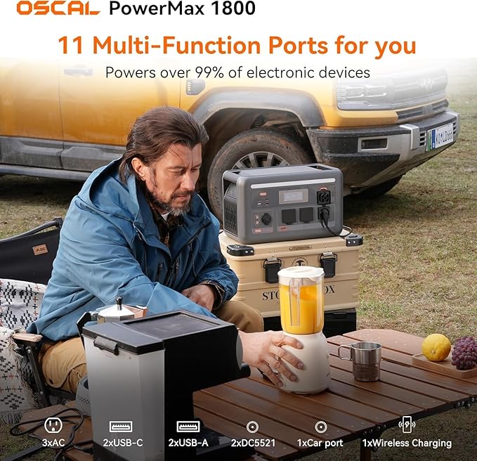 OSCAL Solar Generator with 3x100W Solar Panel PowerMax 1800 (2025 New), 1024Wh LiFePO4 Battery Generator with 3 AC Outlets (3200W Surge), 700W AC Charging, APP Control Power Station for Home Backup