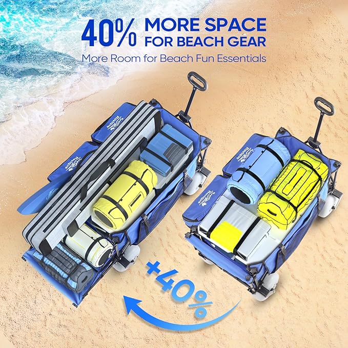 Beach Wagon with Big Wheels for Sand,260L Extra Large Beach Cart with 9" All-Terrain Balloon Wheels, Heavy Duty Folding Wagon, Adjustable Handle,450lb Capacity for Outdoors & Fishing