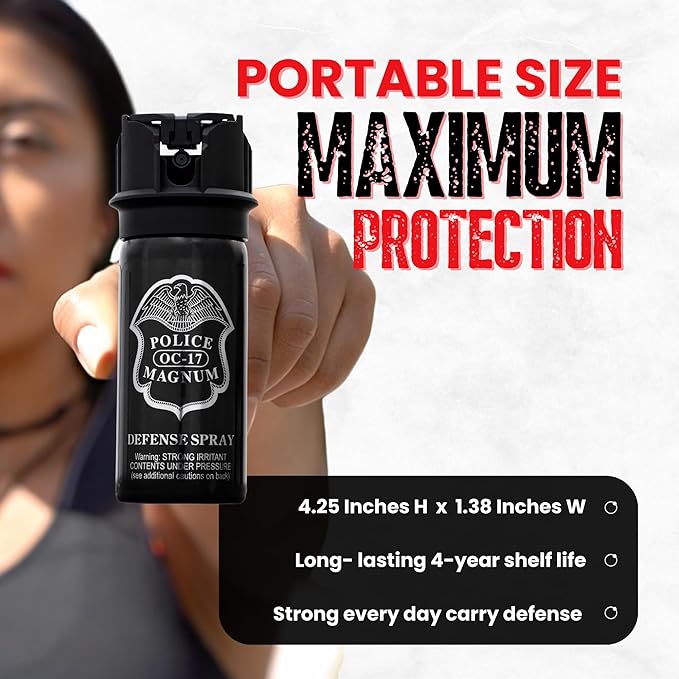 POLICE MAGNUM Pepper Spray Self Defense- Max Strength- 16ft Range- Portable Law Enforcement Unit - Made in The USA - 1 Pack 2oz Flip Top