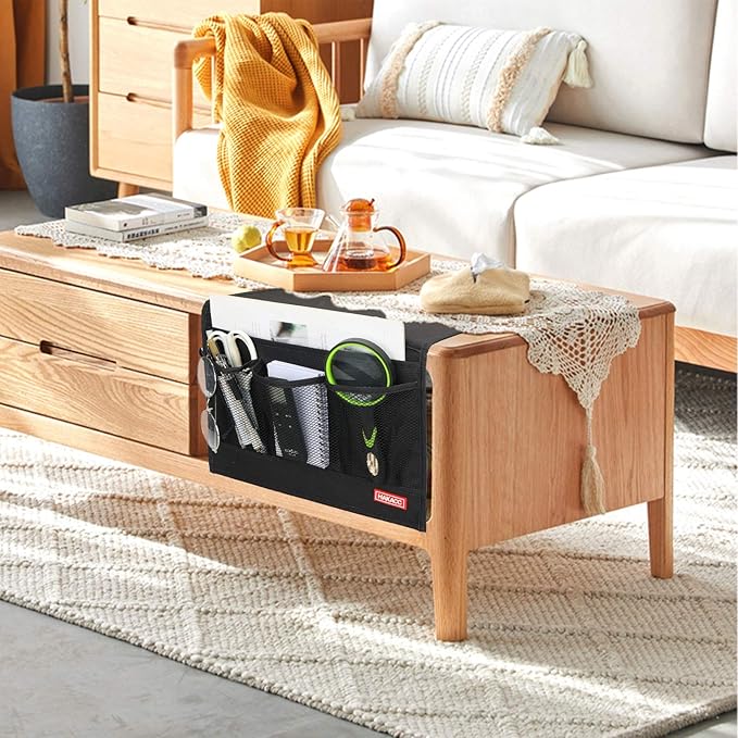 HAKACC Bedside Storage Organizer with Pockets，Bedside Caddy,Remote Control Holder Armchair Couch Caddy Sofa Armrest Bag，bed accessories,Black