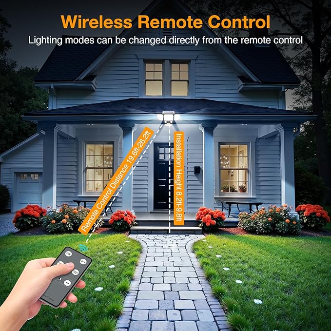 3000LM Solar Lights Outdoor, 4 Heads Solar Security Lights with Remote Control, 180 LEDs IP65 Waterproof Motion Sensor Lights 3 Modes Flood Lights for Wall, Porch, Yard, Outside, 4 Pack