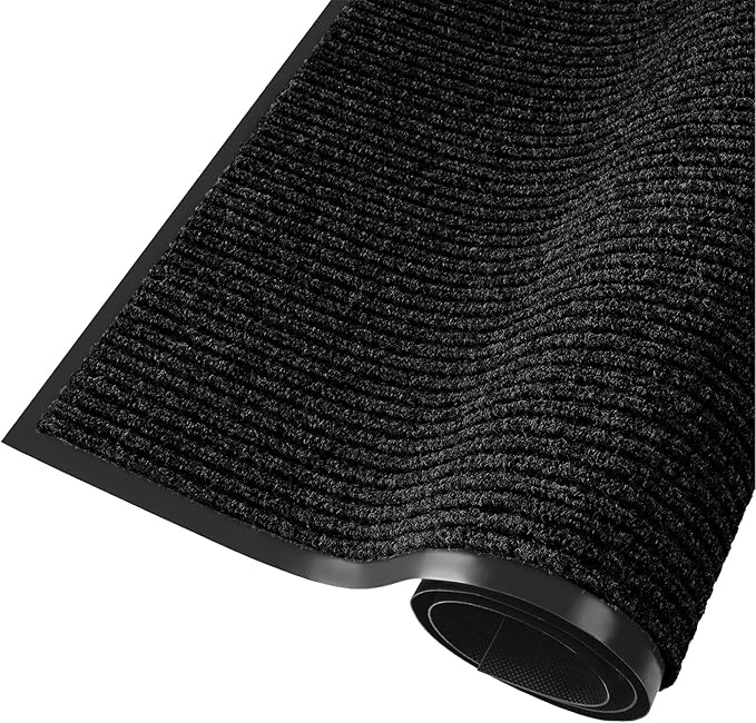 fani Heavy Duty Large Outdoor Indoor Entrance Black Doormat Waterproof Low Profile Entrance Rug Front Door Mat Patio Anti-Skid Rubber Back, 48x120 inch (Black)