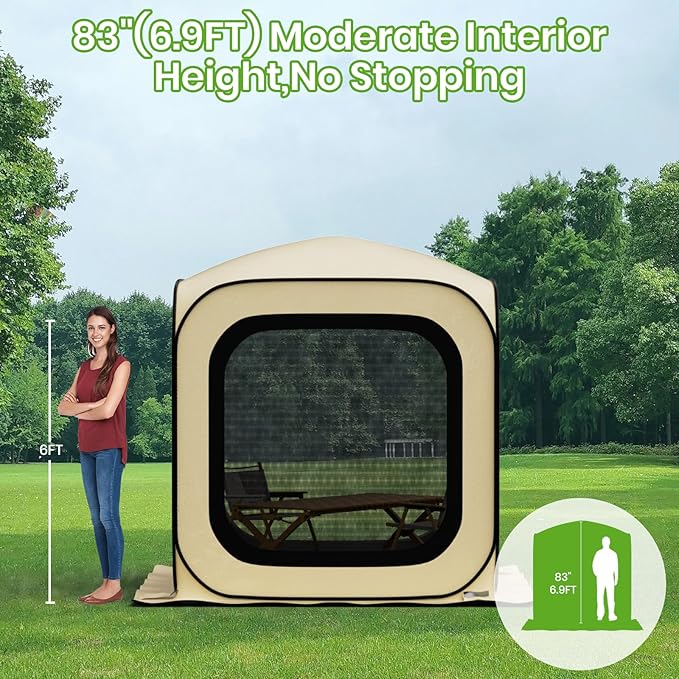 6x6 Pop-up Screen House Tent, Portable Screen Rooms for Outdoors with Storage Bag, Pop up Gazebo with Mosquito Netting,Screened in Canopy for Camping with 2 Zipper Entrances for Traile/Deck/Camping