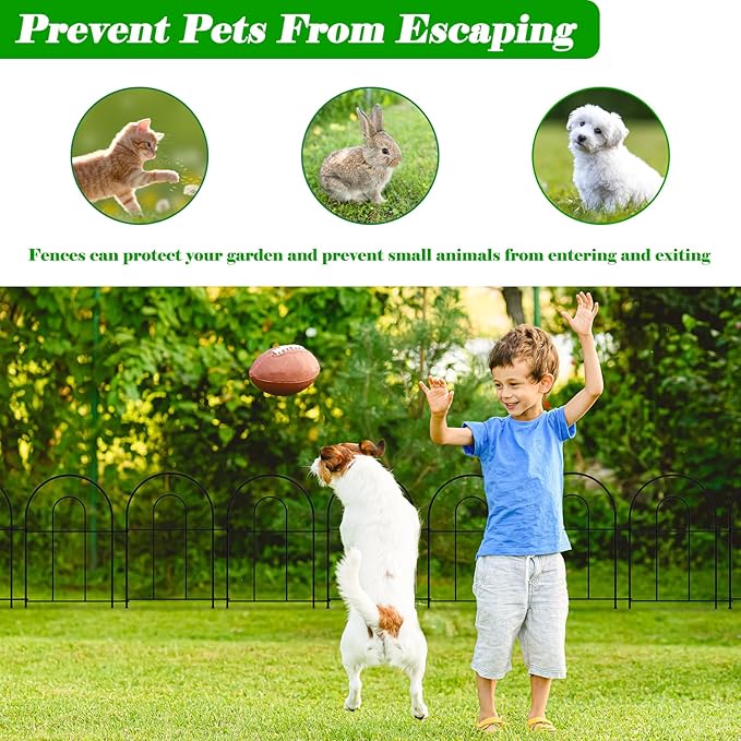 MOOACE Decorative Garden Fence 10 Pack, Total 10ft(L) x 24.5in(H) Rustproof Metal No Dig Fence, Garden Fencing Animal Barrier, Flower Fences and Borders for Dog, Yard, Patio, Outdoor Decor, Black