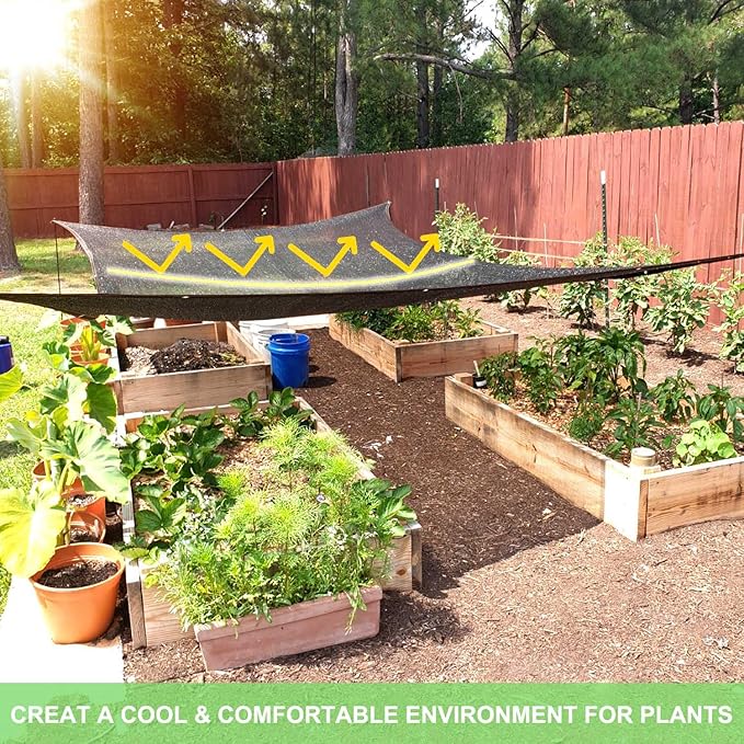 Garden 70% Shade Cloth, 10 x 20 FT Black Sun Shade Net, Mesh Sun Shade Tarp with Reinforced Brass Grommets, Sunblock Shade Cloths for Plants Cover, Greenhouse, Patio, Chicken Coop, Tomatoes