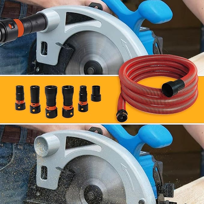 10FT Shop Vac Hose, Dust Collection Hose Kit for Home&Shop Vacuums System with 6 Adapters for Woodworking Power Tool & Sander, Compatible with festool/dewalt/bosch/ryobi/makita, etc Most Multi-Brands